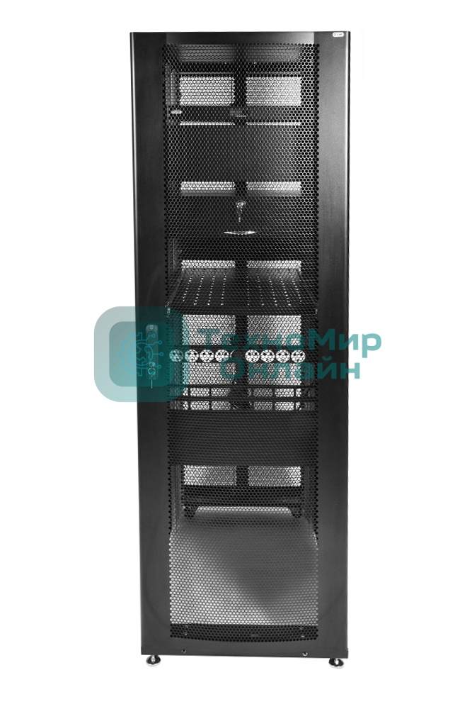 Шкаф серверный ПРОФ напольный 48U (800x1000) дверь перфорированная 2 шт., черный, в сборе (ШТК-СП-48.8.10-44АА-9005)