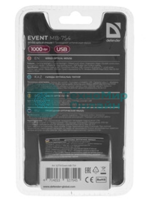 Мышь проводная Defender Event MB-754 черный, 1000 dpi, USB, кнопки - 3