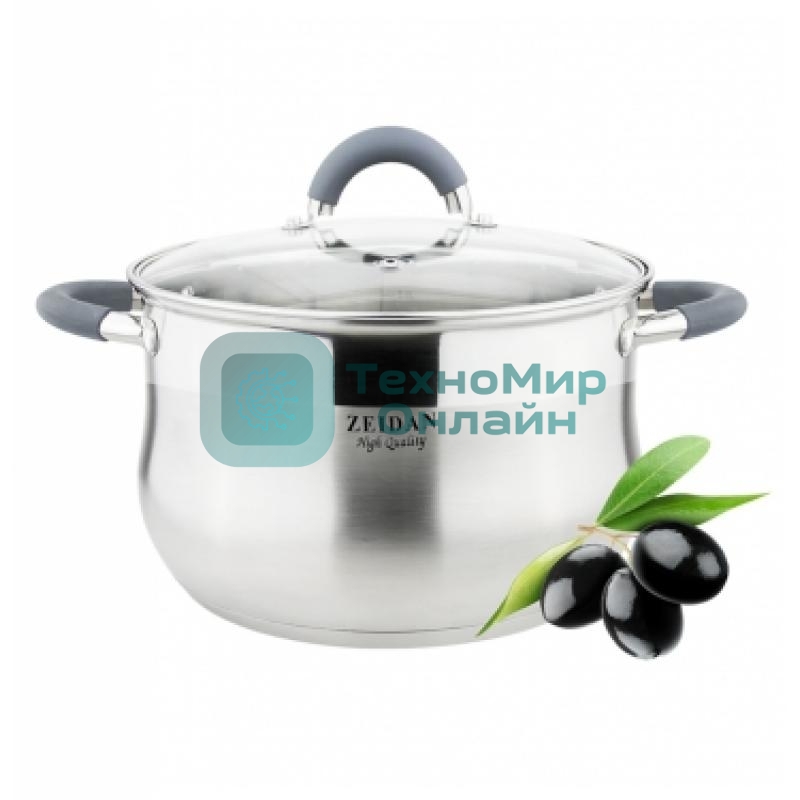 Кастрюля Zeidan Z-50253 5,1 л (Кастрюля со стеклянной крышкой - 5,1 л (O22х13.5 см), нерж.сталь, внутренняя - матовая полировка, снаружи - комбинированная полировка, шкала литража, ручки с силиконовым покрытием, КАПСУЛИРОВАННОЕ ДНО, ПОДАРОЧНАЯ УПАКОВКА С ПЛАСТИКОВОЙ РУЧКОЙ.)