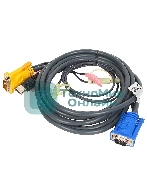 Кабель ATEN KVM Cable 2L-5303U Кабель для KVM: USB(Am)+DB15(m)+2*Audio (PC) -на- SPHD15(m)+2*Audio (KVM), 3м
