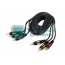 Шнур Rexant 3 RCA - 3 RCA, длина 3 метра, черный (GOLD)