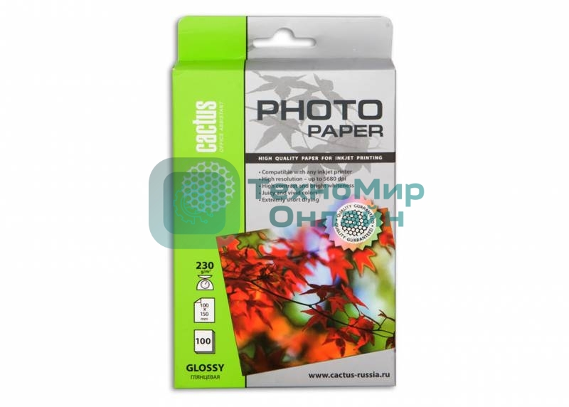 Фотобумага Cactus CS-GA6230100 A6/230г/м2/100л. глянцеваядля струйной печати