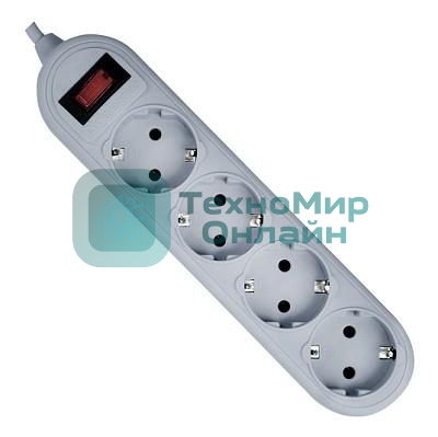 Сетевой фильтр Defender ES Lite, 1.8 м, 4 розетки, серый