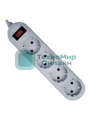 Сетевой фильтр Defender ES Lite, 1.8 м, 4 розетки, серый