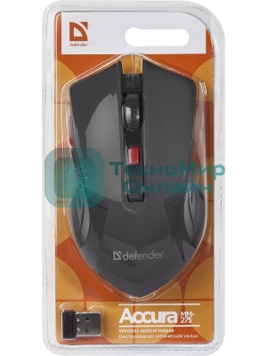Мышь беспроводная Defender Accura MM-275 красный, 1600 dpi, радиоканал, USB, кнопки - 6
