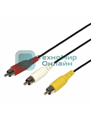 Шнур Rexant 3 RCA - 3 RCA, 5 м, черный (10 шт./уп.)