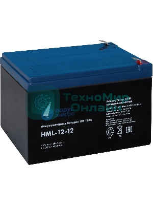 Battery Parus Electro, professional series HML-12-12, voltage 12V, capacity 12Ah (discharge 20 hours), max. discharge current (5sec) 180A, max. charge current 4.8A, lead-acid type AGM, terminals F2, LxWxH 151x98x95mm., full height with terminals 101mm., weight 4kg., service life 12 years.