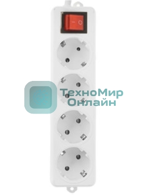 Сетевой фильтр Гарнизон ELB-G4-W-2, 4 евророзетки с выключателем и заземлением, допустимый ток 16А, длина 2 м.