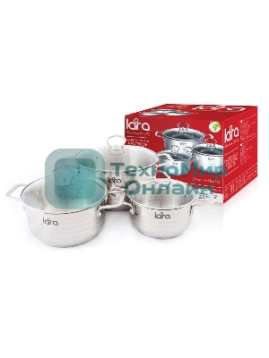 Набор кастрюль Lara LR02-80 Standart (1.8 л + 3.1 л + 5.7 л) капсулированное индукционное дно, крышки