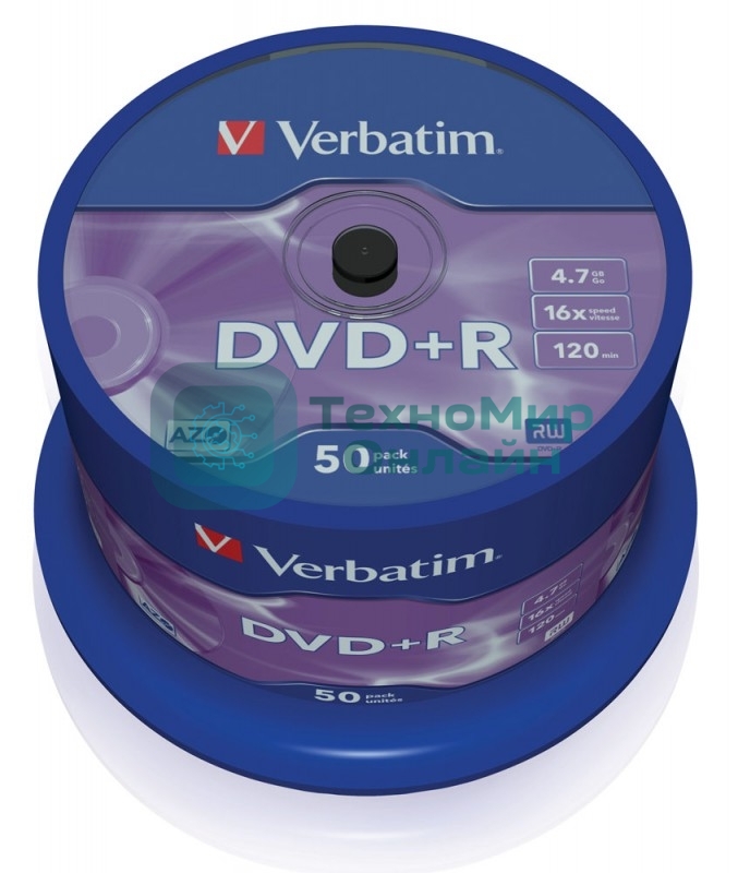 Диск DVD+R Verbatim 4.7Gb 16x Cake Box (50шт) (43550)