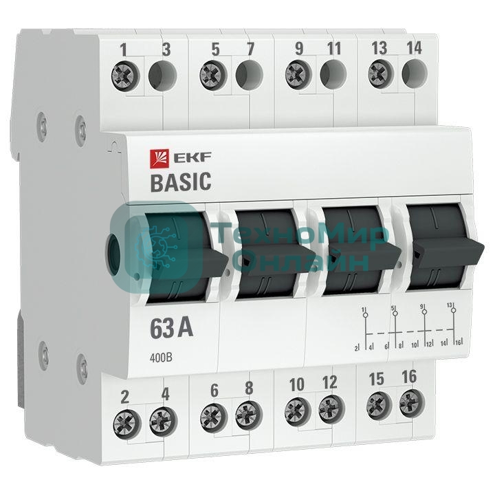 Переключатель трехпозиционный 4п 63А Basic EKF tps-4-63
