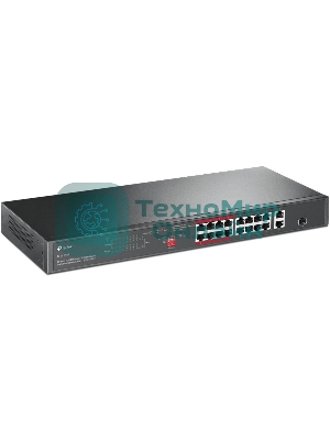 Коммутатор TP-Link 16-port 10/100Mbps + 2-port Gigabit unmanaged switch with 16 PoE+ ports, compliant with 802.3af/at PoE, 150W PoE budget,  support 250m Extend Mode, priority mode and Isolation mode, rackmount, plug and play.