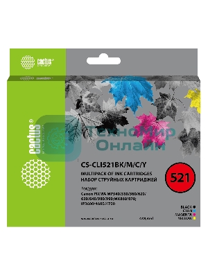 Картридж струйный Cactus CS-CLI521BK/M/C/Y черный/голубой/желтый/пурпурный набор (33.6 мл) для Canon Pixma iP3600/iP4600/iP4700/MP540/MP550/MP560/MP620/MP630/MP640/MP980/MP990/MX860/MX870