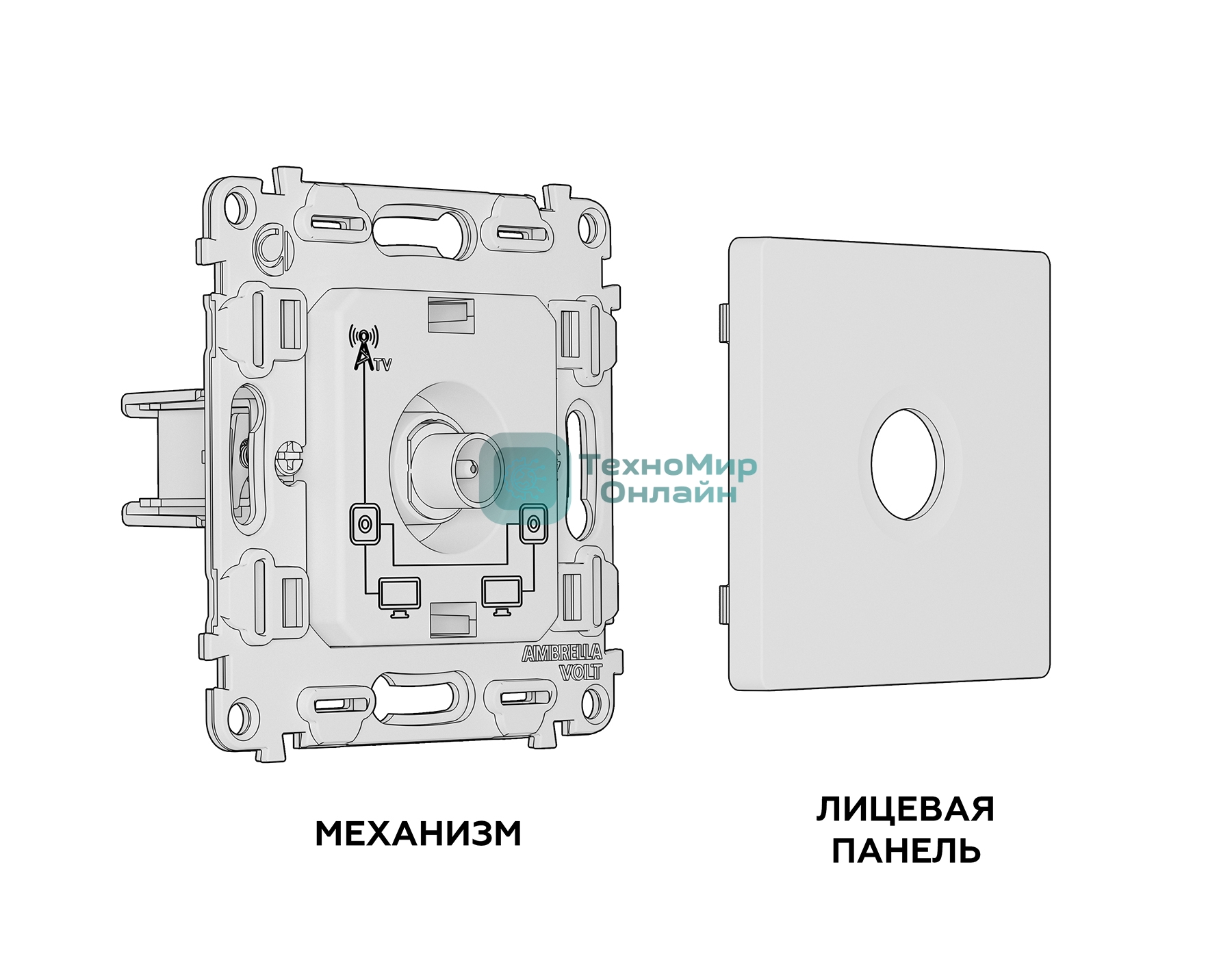 Комплект механизма TV розетки проходной ALFA Белый матовый 5-1000 MHz 4dB QUANT (AP1330, VM211) MA133030