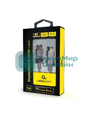 Кабель DisplayPort->HDMI Cablexpert CC-DP-HDMI-4K-6, 4K, 1.8м, 20M/19M, черный, экран, пакет
