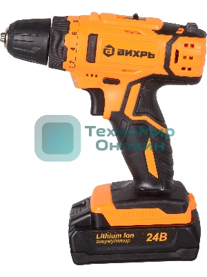 Дрель-шуруповерт Вихрь ДА-24Л-2к, 24 В, 2 Ач, 40 Нм, щеточный