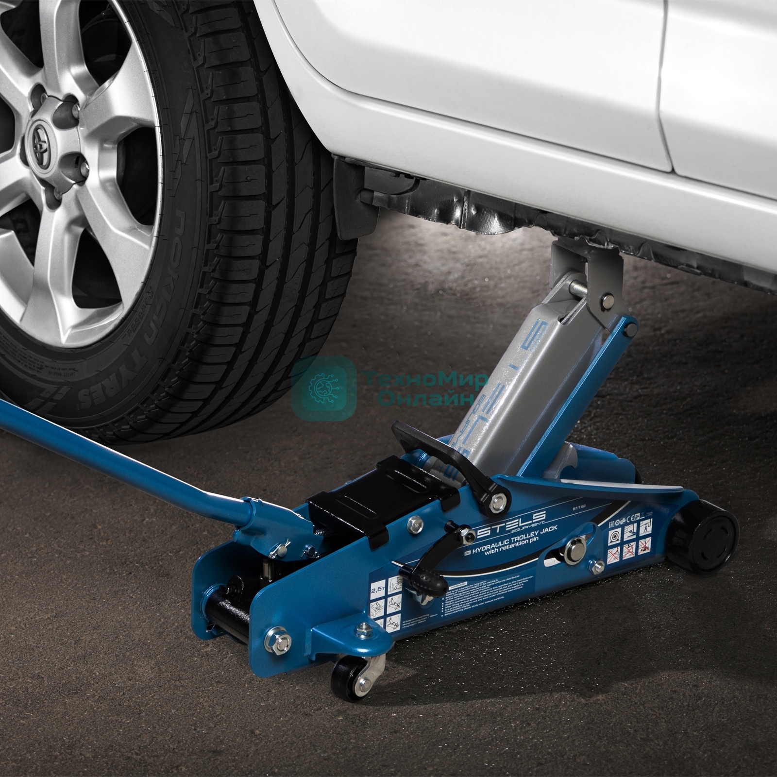 Домкрат гидравлический подкатной с фиксатором Stels 51152, 2,5т 140-385 мм
