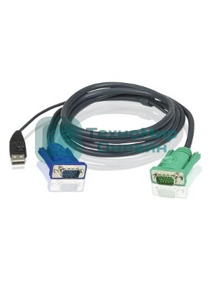 Шнур, мон+клав+мышь USB ATEN, SPHD15=>HD DB15+USB A-Тип, Male-2xMale, 8+4 проводов, опрессованный, 1.8 метр., черный, (2L-5202U)