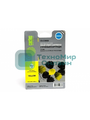 Картридж струйный Cactus CS-C4909 №940 желтый (30 мл) для HP OfficeJet PRO 8000/8500