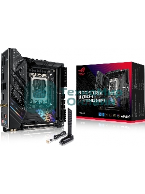 Материнская плата ASUS ROG STRIX B760-I GAMING WIFI, LGA 1700, Intel B760, 2xDDR5, 4xSATA, 2xM.2, 1xPCIe 5.0 x16, 1xHDMI, 1xDP, 1x 2.5Gb LAN, 3xUSB-A 2.0, 3xUSB-A 3.2 Gen 1, 1xUSB-C 3.2 Gen 1, 1xUSB-C 3.2 Gen 2x2, 5x3.5 мм, 7.1, Mini-ITX