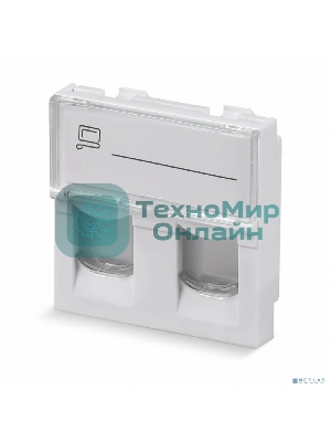 Вставка Rexant Mosaic 45x45, на 2 порта с прозрачной шторкой и увеличенным окном маркировки, белая
