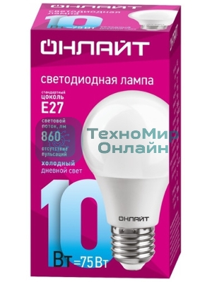 Лампа светодиодная ОНЛАЙТ 61140 OLL-A60-10-230-6.5K-E27 грушевидная