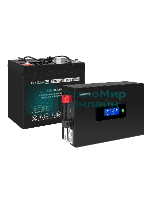 Комплект источника бесперебойного питания Exegate EX295993RUS + батарея 55Aч EX285667RUS 1шт (инвертор, синус, для котла, PF=1, настенный) ExeGate IdealSine SR-1000.LCD.2SH  1000VA/1000W, чистая синусоида, цветной LCD-дисплей, 2*Schuko, крепление настенное, черный + батарея ExeGate DTM 1255 (12В, 55А·ч) 1шт