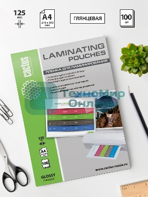 Пленка для ламинирования Cactus 125мкм A4 (100 шт) глянцевая 216x303 мм CS-LPGA4125100