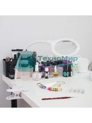 Лупа настольная 3D Rexant с подсветкой 30 LED, подставка+прищепка, белая