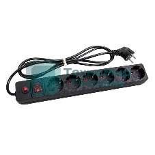 Удлинитель с сетевым фильтром 6х5 м с заземл. 10А IP20 защ. шторки ПВС 3х0.75 черный UNIVersal 967U-4005