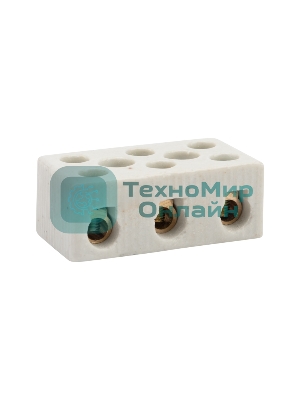 Клемма керамическая винтовая Rexant 16 мм² 3 пары контактов с крепежным отверстием (45 шт./уп.)
