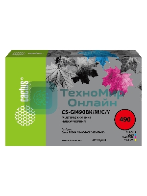 Чернила Cactus CS-GI490BK/M/C/Y голубой/пурпурный/желтый/черный набор 4x100мл для Canon Pixma G1400/G2400/G3400