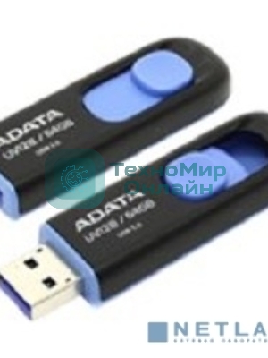 Флешка USB ADATA UV128 (AUV128-64G-RBE), 64Gb, USB 3.0, R/W 100/30, черный/синий