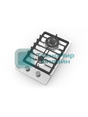 Газовая варочная панель Evelux HEG 330 X Hi-Tech, 30 см, 2 конфорки, WOK-конфорка, чугунные решетки, газ-контроль, электроподжиг, механическое управление, нержавеющая сталь