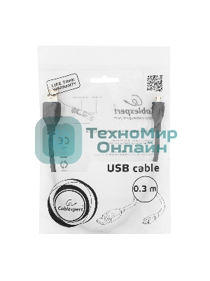 Кабель USB 2.0 Pro Gembird/Cablexpert AM/microBM 5P, 0.3м, экран, черный, пакет