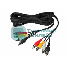 Шнур Rexant 4 RCA - 4 RCA, 3 м, черный (10 шт./уп.)