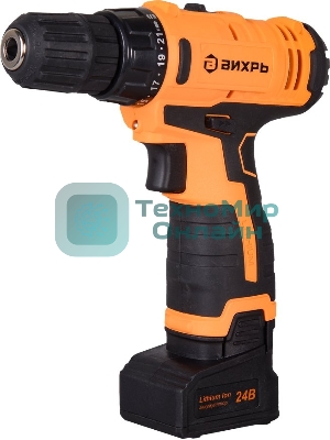 Дрель-шуруповерт Вихрь ДА-24Л-2к, 24 В, 2 Ач, 40 Нм, щеточный