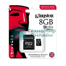 Флеш карта Kingston 8Gb microSDHC Industrial C10 A1 pSLC Card + SD Adapter