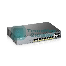 Коммутатор Zyxel GS1350-12HP, 10xGE (8xPoE+), 2xSFP, бюджет PoE 130 Вт, дальность передачи питания до 250 м, автоперезагрузка PoE-портов, повышенная защита от перенапряжений и электростатических разрядов