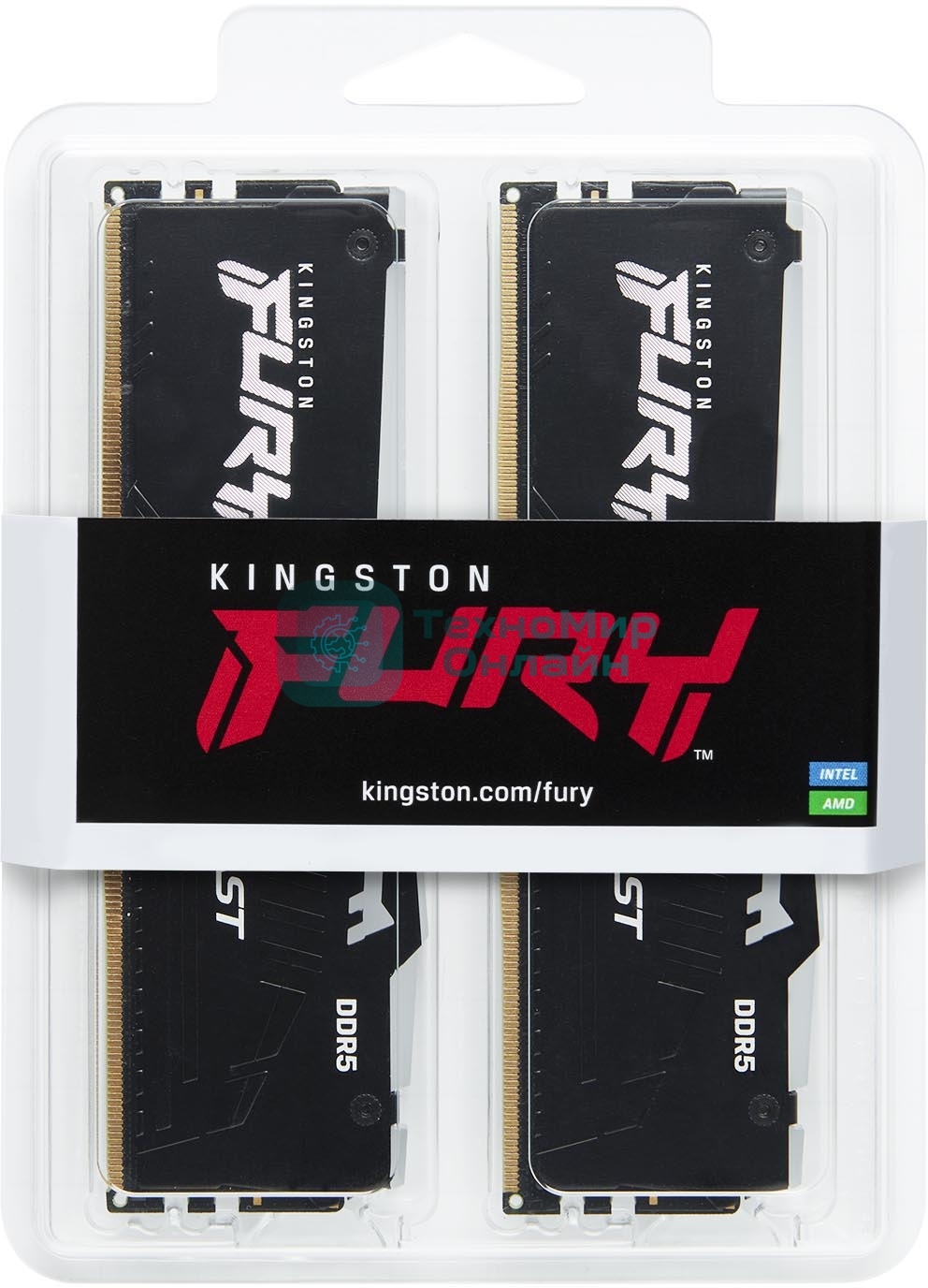 Оперативная память Kingston Fury Beast, DDR5, 32GB (2x16GB), 5200MHz, CL40, DIMM, с радиаторами, RGB, черный
