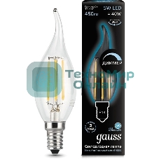 Лампа cветодиодная Gauss Filament Свеча на ветру 5W 450lm 4100К Е14 диммируемая LED