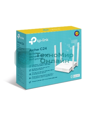 Роутер беспроводной TP-Link Archer C24 AC750 10/100BASE-TX белый
