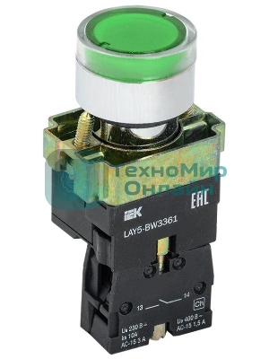 Кнопка LAY5-BW3361 с подсв. зел. 1з IEK BBT50-BW-K06