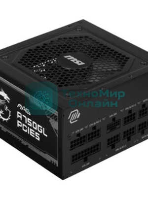 Блок питания MSI ATX 750W MAG A750GL PCIE5 Gen.5 80 PLUS gold (20+4pin) APFC 120мм fan 8xSATA Cab Manag RTL