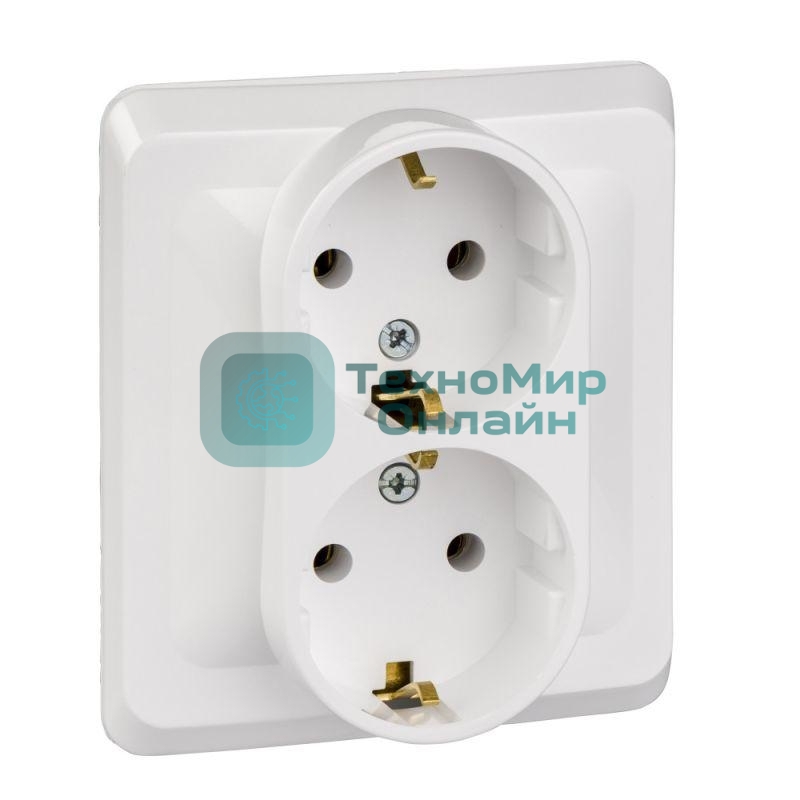 Двойная С/У Розетка Systeme electric PC16-007B ЭТЮД с заземлением без шторок 16А 250B, белый,