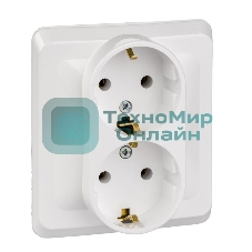 Двойная С/У Розетка Systeme electric PC16-007B ЭТЮД с заземлением без шторок 16А 250B, белый,