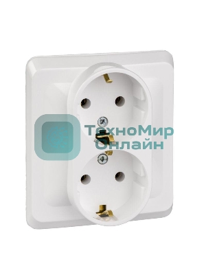 Двойная С/У Розетка Systeme electric PC16-007B ЭТЮД с заземлением без шторок 16А 250B, белый,