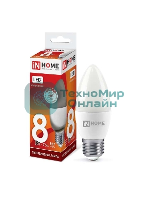 Лампа светодиодная LED-СВЕЧА-VC 8Вт 230В E27 6500К 720лм IN HOME 4690612024820