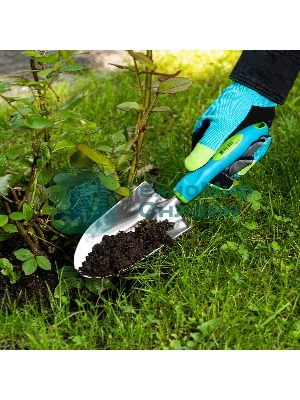 Совок посадочный широкий, 90х320 мм, нерж. сталь, двухкомпонентная рукоятка, PREMIUM PLUS Palisad