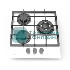 Газовая варочная панель Evelux HEG 425 WG Hi-Tech, 45 см, 3 конфорки, WOK-конфорка, чугунные решетки, газ-контроль, электроподжиг, механическое управление, белый